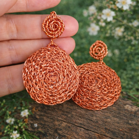 Cercei Handmade Discuri Împletite din Sârmă Cupru Emailat [2]