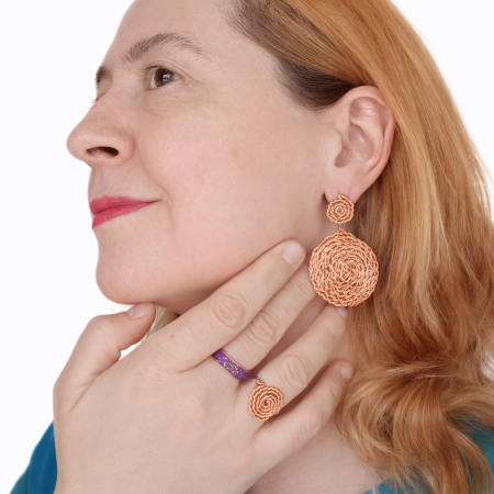 Cercei Handmade Discuri Împletite din Sârmă Cupru Emailat [3]