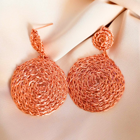 Cercei Handmade Discuri Împletite din Sârmă Cupru Emailat [1]