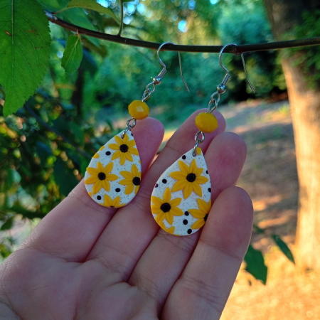 Cercei cu flori - Cercei handmade Picături cu Floarea-Soarelui