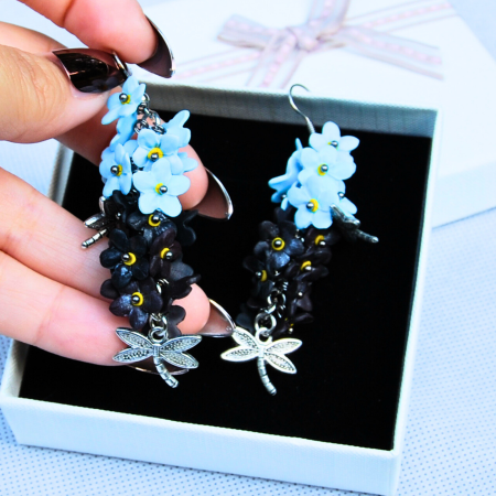 Cercei lungi albastri cu detalii florale – cadou ideal [6]