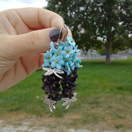 Cercei lungi albastri cu detalii florale – cadou ideal [1]