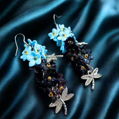 Cercei lungi albastri cu detalii florale – cadou ideal [2]