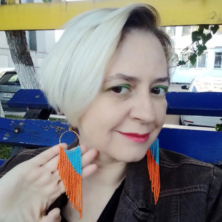 Cercei lungi cu franjuri portocaliu si bleu din margele de sticla [7]