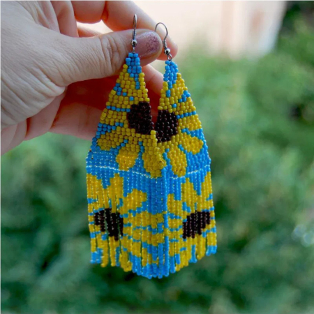 Cercei lungi din mărgele cu floarea-soarelui [3]