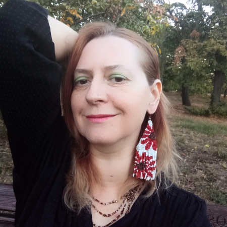 Cercei lungi din mărgele cu flori roșii [5]