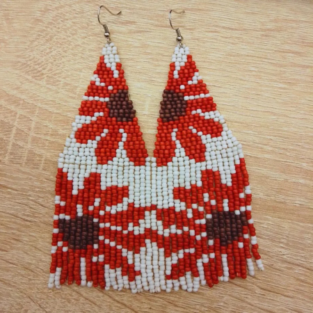 Cercei lungi din mărgele cu flori roșii [4]