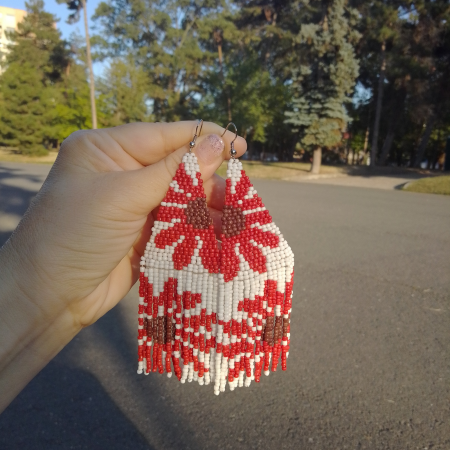 Cercei lungi din mărgele cu flori roșii [10]