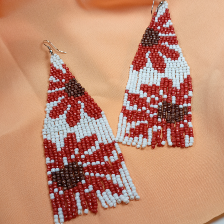 Cercei lungi din mărgele cu flori roșii [9]