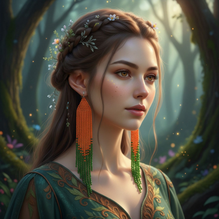 Cercei lungi handmade din mărgele de sticlă portocaliu-verde 14.6 cm [3]