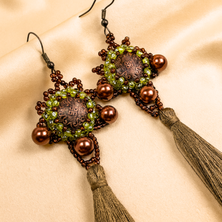 Cercei lungi margele - Cercei lungi maro – Eleganţă de toamnă, stil statement