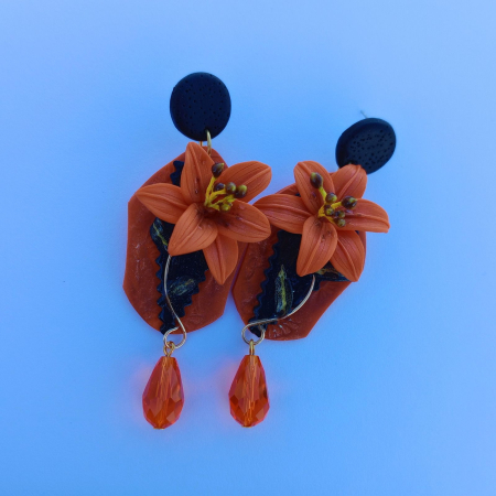 Cercei lungi tip șurub cu flori de crin portocaliu [7]