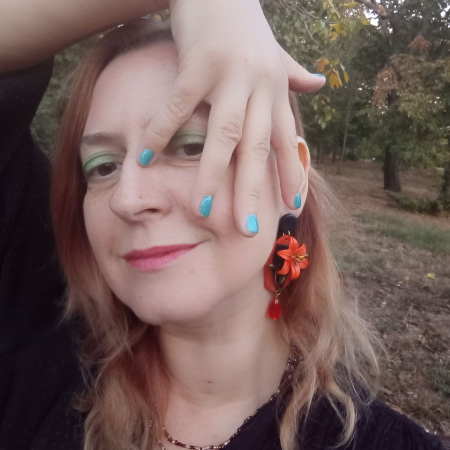 Cercei lungi tip șurub cu flori de crin portocaliu [8]