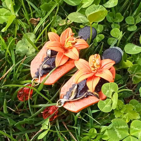 Cercei lungi tip șurub cu flori de crin portocaliu [12]