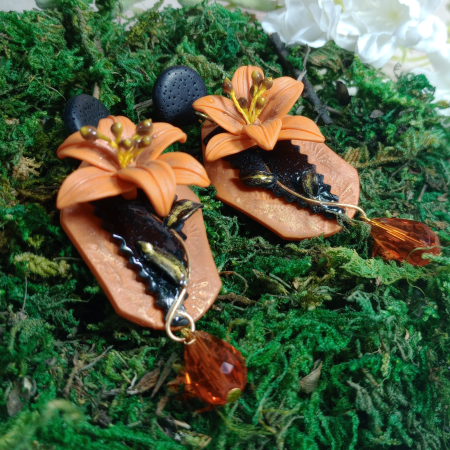 Cercei lungi tip șurub cu flori de crin portocaliu [9]