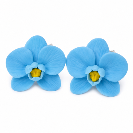 Cercei orhidee baby blue handmade, tip șurub, din argilă polimerică – delicați și eleganți [5]