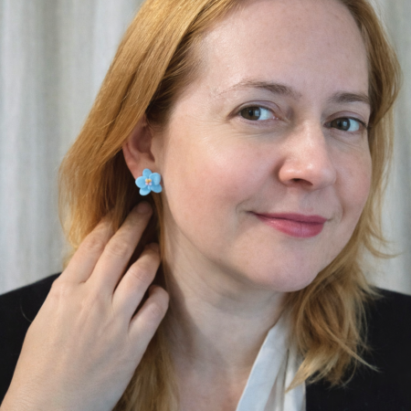 Cercei orhidee baby blue handmade, tip șurub, din argilă polimerică – delicați și eleganți [1]