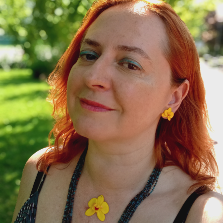 Cercei orhidee galbene handmade, tip șurub, din argilă polimerică – ușori și veseli [5]