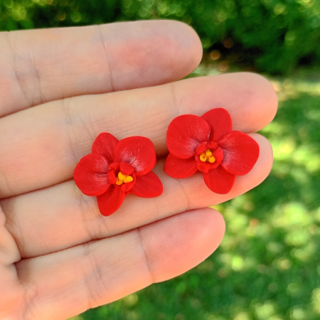 Cercei orhidee roșii handmade din argilă polimerică – ușori și eleganți [7]