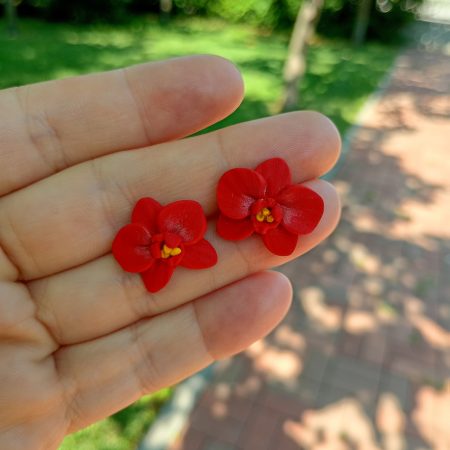Cercei orhidee roșii handmade din argilă polimerică – ușori și eleganți [4]