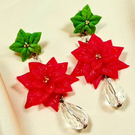 CRACIUN - Cercei statement floarea Crăciunului roșu–verde
