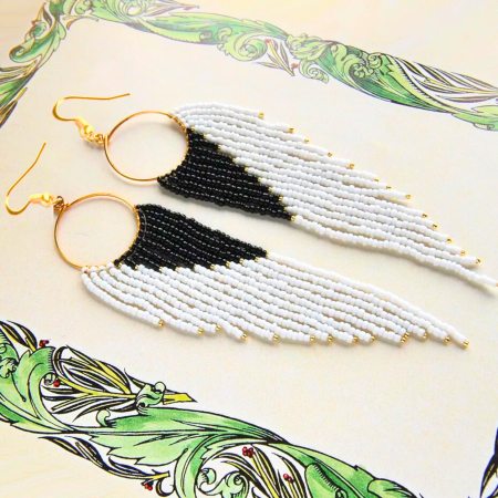 Cercei statement lungi alb cu negru [3]