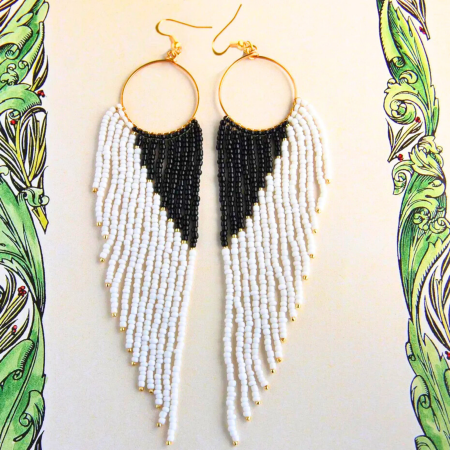 Cercei statement lungi alb cu negru [2]
