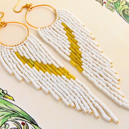 Cercei statement lungi albi cu galben auriu [1]