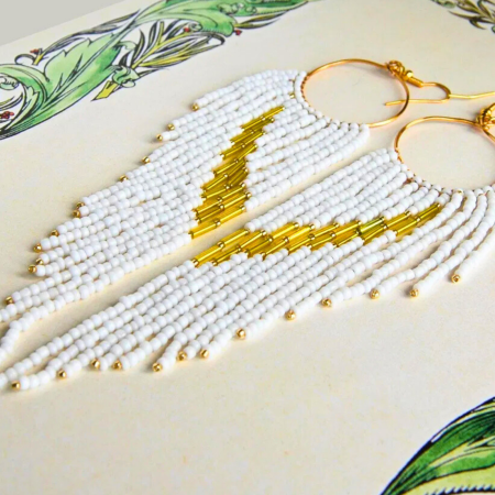 Cercei statement lungi albi cu galben auriu [2]