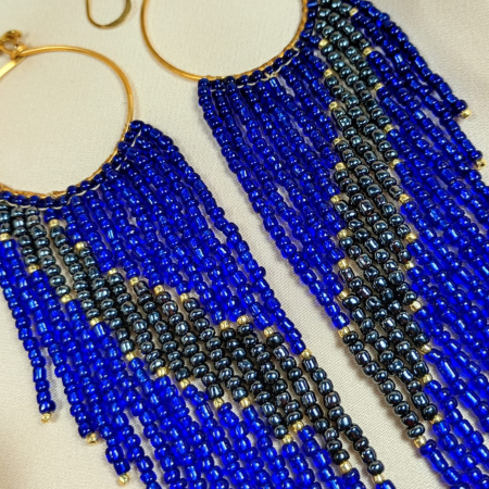 Cercei statement lungi din margele de sticla albastre [1]