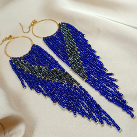 Cercei statement lungi din margele de sticla albastre [3]