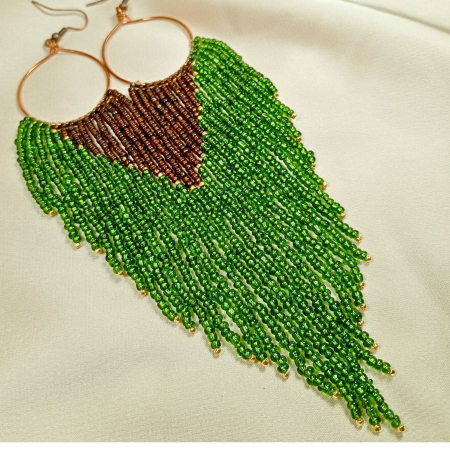 Cercei statement lungi din margele de sticla verzi si maro [2]