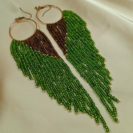 Cercei statement lungi din margele de sticla verzi si maro [3]