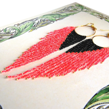 Cercei statement lungi portocaliu neon cu negru din margele de sticla [3]