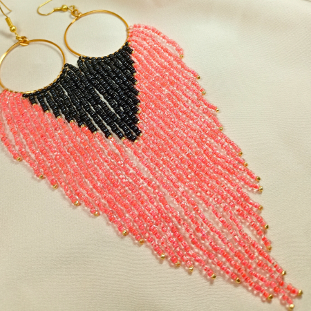 Cercei statement lungi portocaliu neon cu negru din margele de sticla [7]