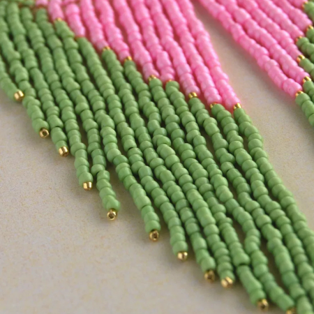 Cercei statement lungi verde pastel cu roz [2]