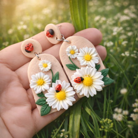 Cercei cu flori - Cercei surub Margarete si buburuze