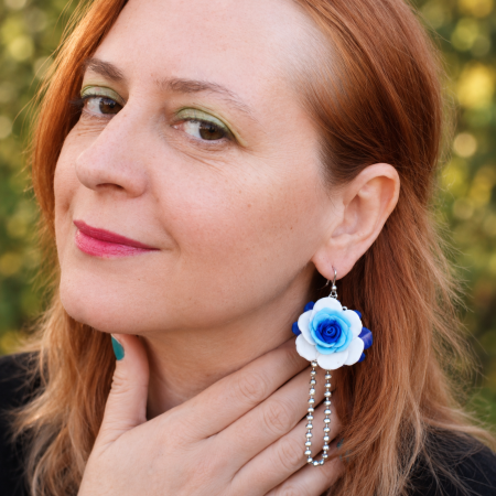 Cercei cu flori - Cercei Trandafiri Albaștri