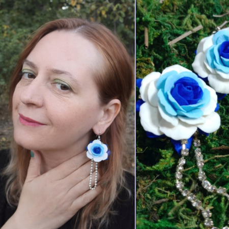 Colecția Florală - Cercei Trandafiri Albaștri