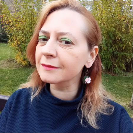 Cercei vintage cu trandafiri roz din argilă polimerică pe bază bronz antichizat [3]