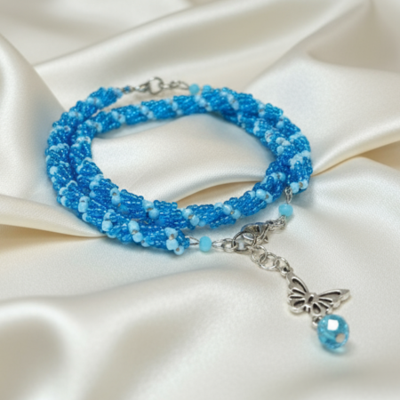 Coliere - Colier Spirala Albastră din margele sticlă