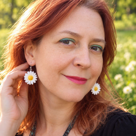 Cercei cu flori - Dimineață de Primăvară (cercei margarete albe)