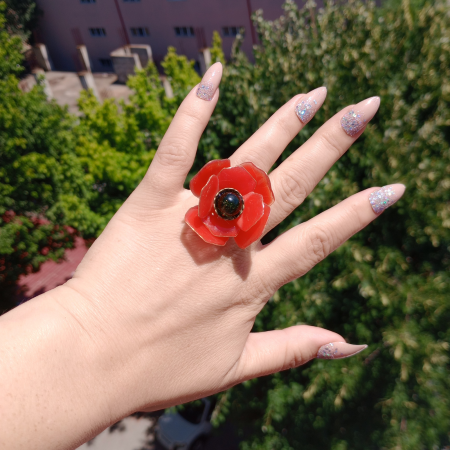 Inel floare de mac rosu [9]