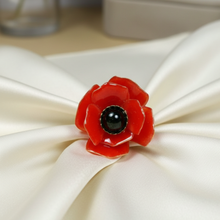Inele - Inel floare de mac rosu