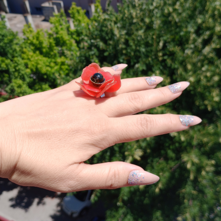Inel floare de mac rosu [7]
