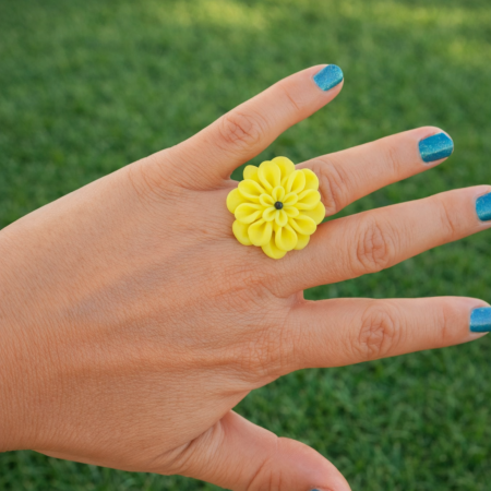 Colecția Florală - Inel reglabil cu floare dalie galbenă