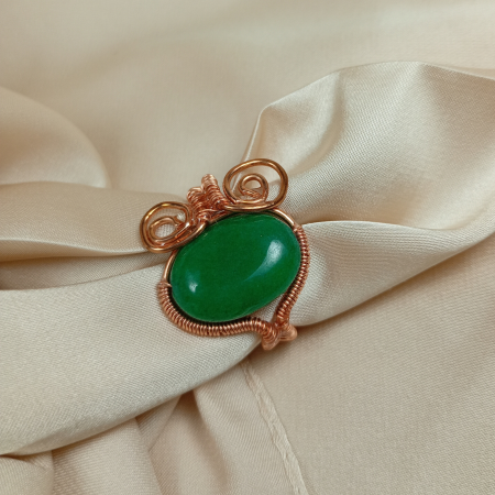 Inele - Inel reglabil din sarma de cupru emailat cu piatra verde