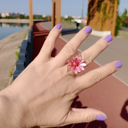 Inel reglabil Floare Roz [5]