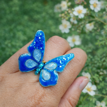 Inele - Inel reglabil Fluture Albastru rasina