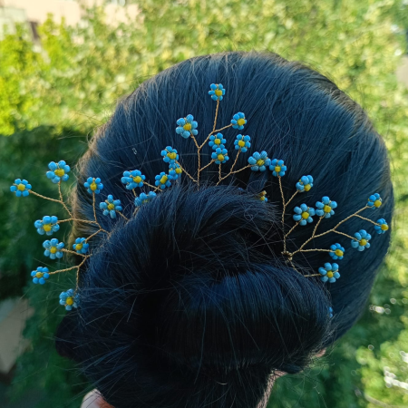Grădina din păr - Set 4 ace de par cu floricele albastre